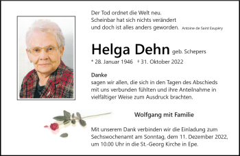 Anzeige von Helga Dehn 