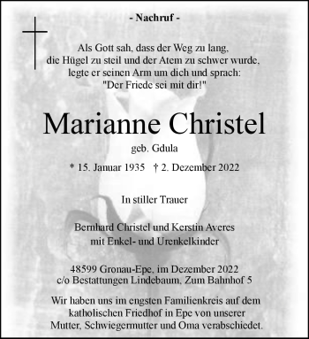 Anzeige von Marianne Christel 