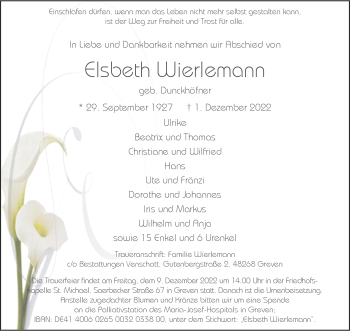 Anzeige von Elsbeth Wierlemann 