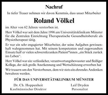 Anzeige von Roland Völkel 