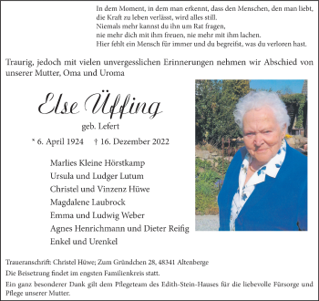 Anzeige von Else Üffing 