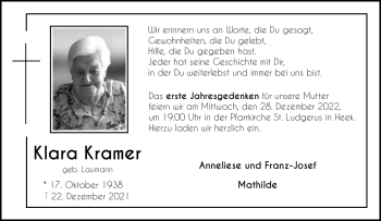 Anzeige von Klara Kramer 