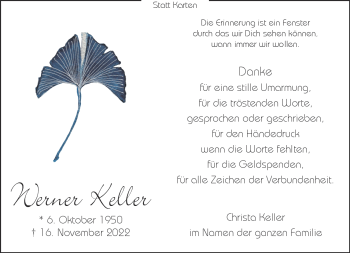 Anzeige von Werner Keller 