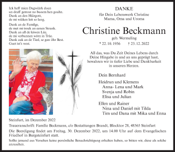 Anzeige von Christine Beckmann 