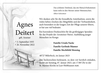Anzeige von Agnes Deitert 