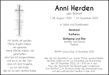 Anzeige von Anni Herden 