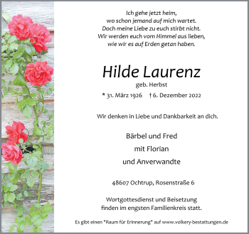 Anzeige von Hilde Laurenz 