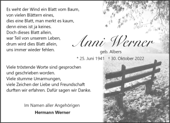 Anzeige von Anni Werner 