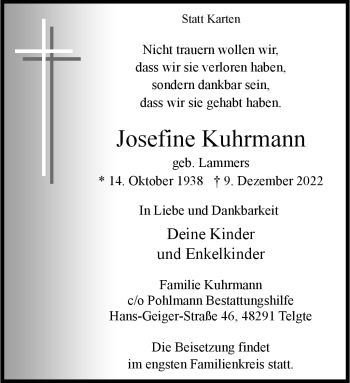 Anzeige von Josefine Kuhrmann 