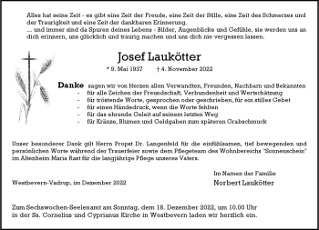 Anzeige von Josef Laukötter 