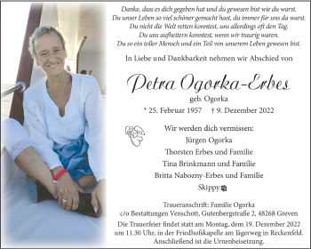 Anzeige von Petra Ogorka-Erbes 
