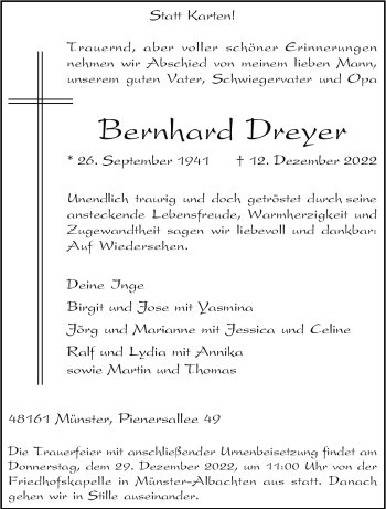 Anzeige von Bernhard Dreyer 