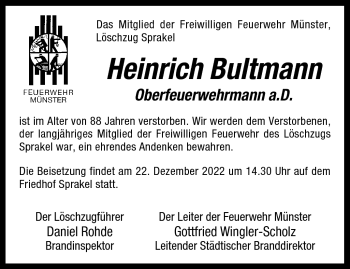 Anzeige von Heinrich Bultmann 