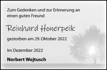Anzeige von Reinhard Honerpeik 