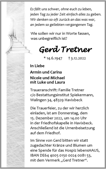 Anzeige von Gerd Tretner 