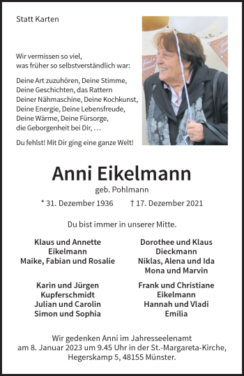 Anzeige von Anni Eikelmann 