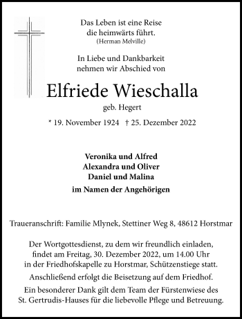 Anzeige von Elfriede Wieschalla 