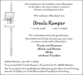 Anzeige von Ursula Kemper 