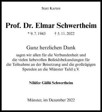 Anzeige von Prof. Dr. Elmar Schwertheim 