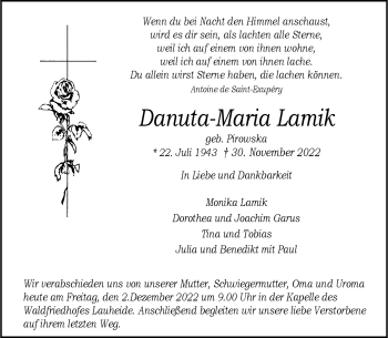 Anzeige von Maria Lamik 