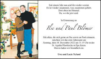 Anzeige von Ilse und Paul Blömer 