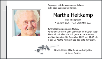 Anzeige von Martha Heitkamp 