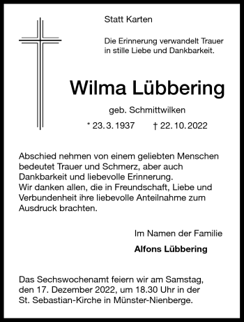 Anzeige von Wilma Lübbering 
