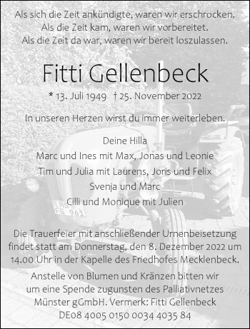 Anzeige von Fitti Gellenbeck 