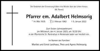 Anzeige von Adalbert Helmsorig 