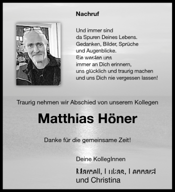 Anzeige von Matthias Höner 