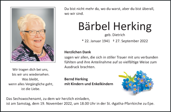 Anzeige von Bärbel Herking 
