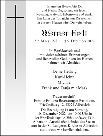 Anzeige von Werner Erdt 