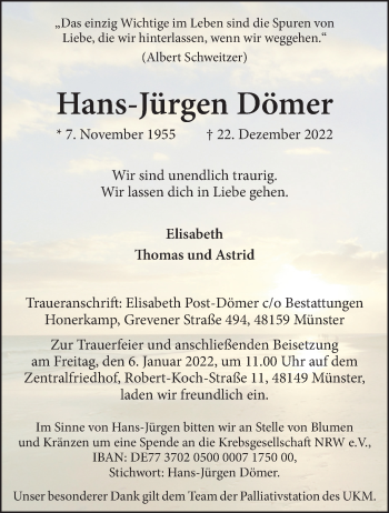 Anzeige von Hans-Jürgen Dömer 