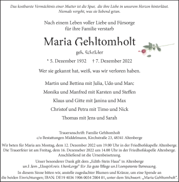 Anzeige von Maria Gehltomholt 