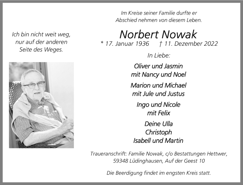  Traueranzeige für Norbert Nowak vom 15.12.2022 aus 