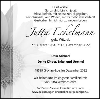 Anzeige von Jutta Eckelmann 