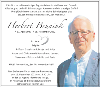 Anzeige von Herbert Beunink 