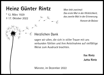 Anzeige von Heinz Günter Rintz 