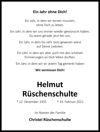 Anzeige von Helmut Rüschenschulte 