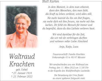 Anzeige von Waltraud Krachten 