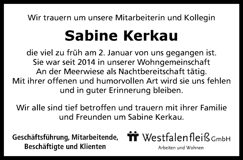  Traueranzeige für Sabine Kerkau vom 05.02.2022 aus 