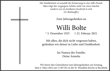 Anzeige von Willi Bolte 