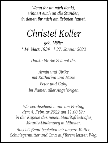 Anzeige von Christel Koller 