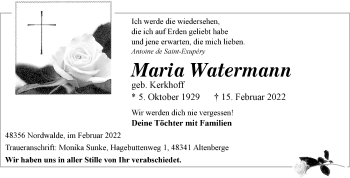 Anzeige von Maria Watermann 