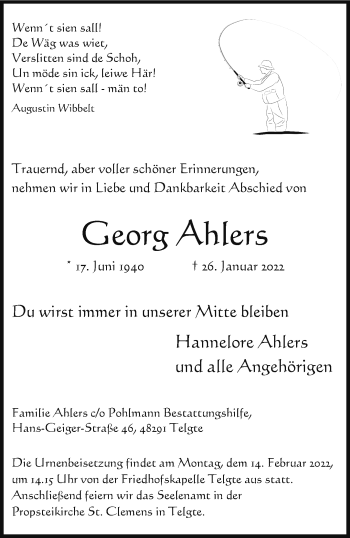 Anzeige von Georg Ahlers 