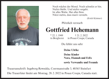 Anzeige von Gottfried Hehemann 