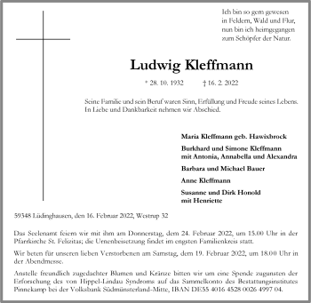 Anzeige von Ludwig Kleffmann 