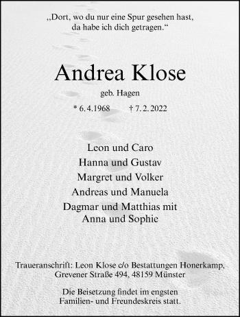 Anzeige von Andrea Klose 