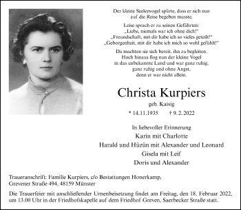 Anzeige von Christa Kurpiers 
