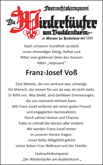 Anzeige von Franz-Josef Voß 